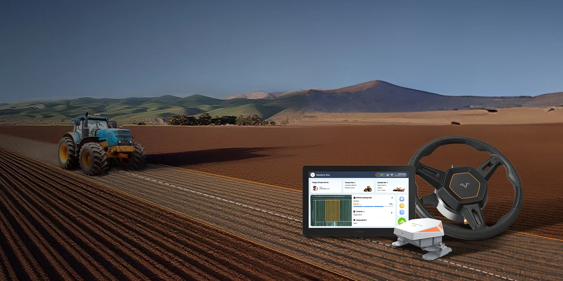Autosteer tractor working in a South African field