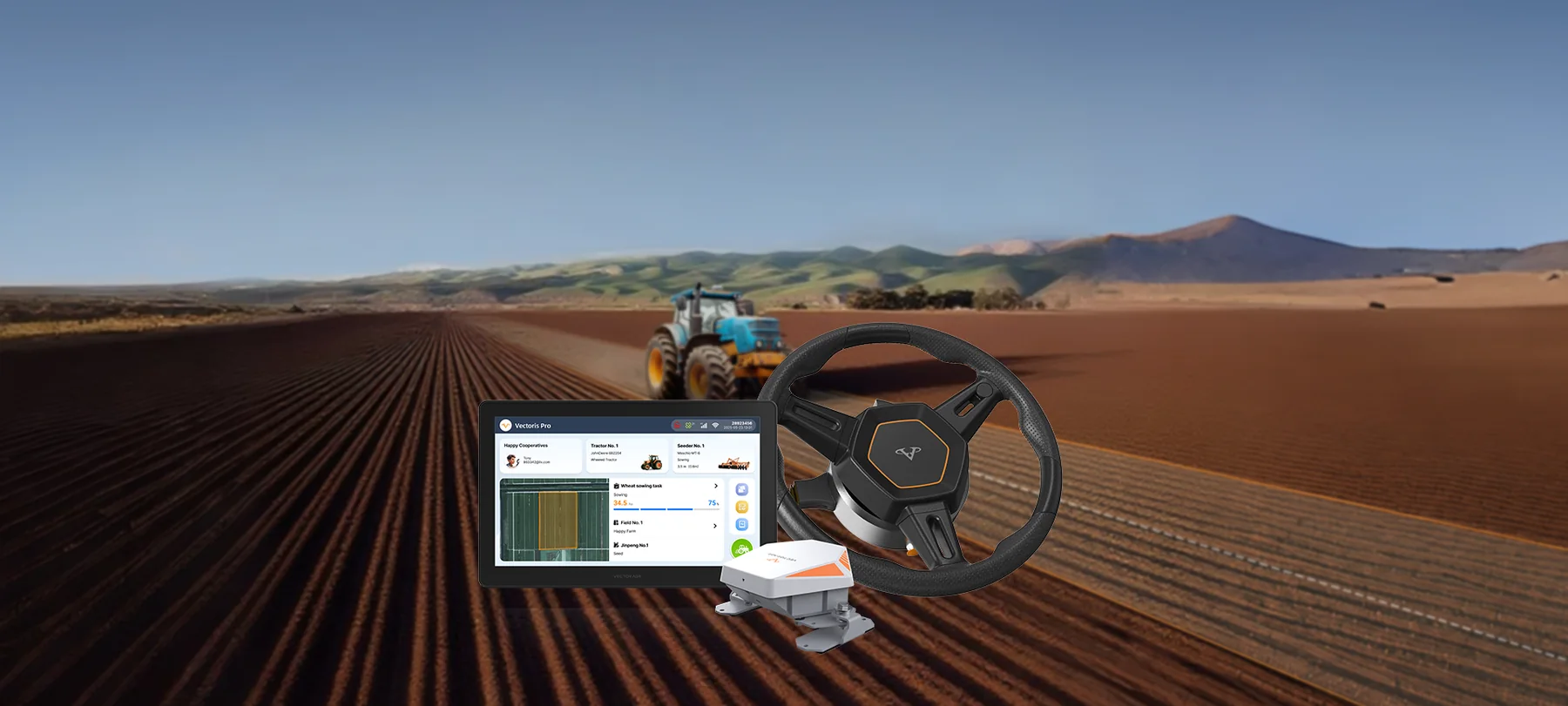 HD818 auto steering system in a field