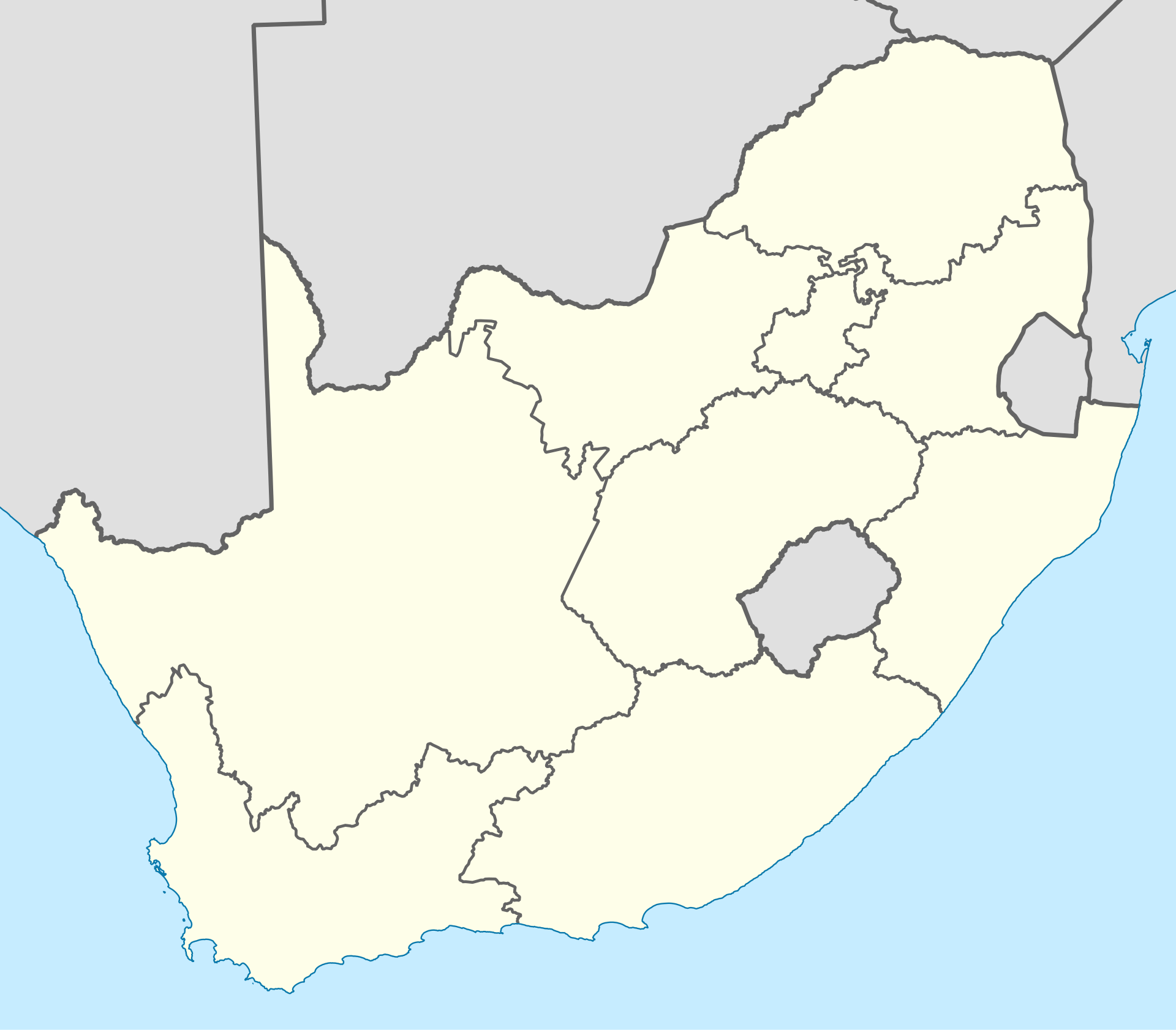 Outline map of South Africa and Lesotho